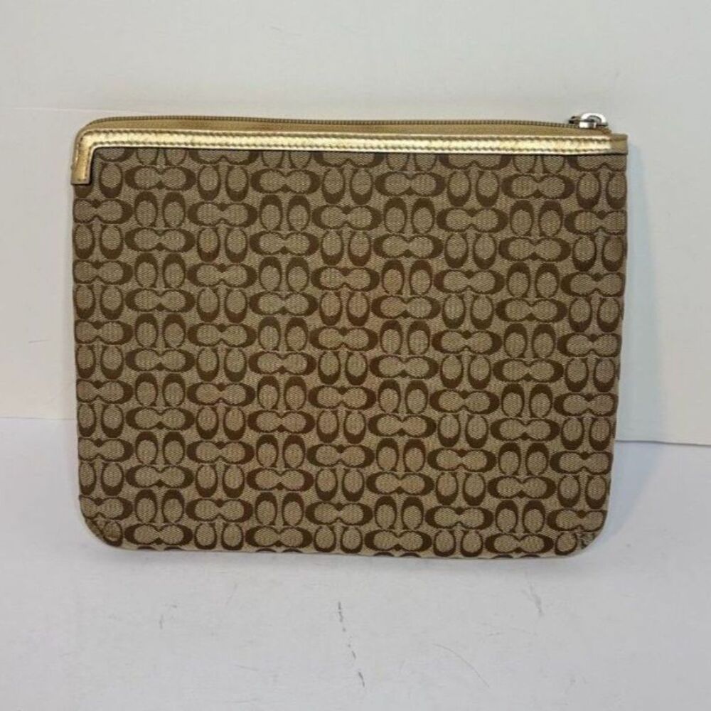 Coach Signature C Logo Canvas Pouch Brown/Tan Cosmetic Bag